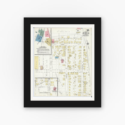 Old map wall art mockup — black gallery frame with white mat — Sanborn Fire Insurance Map from Steubenville, Jefferson County, Ohio (1913), Sheet #0035