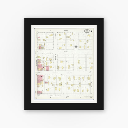 Old map wall art mockup — black gallery frame with white mat — Sanborn Fire Insurance Map from Winnebago, Faribault County, Minnesota (1911), Sheet #0002