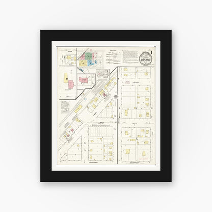 Old map wall art mockup — black gallery frame with white mat — Sanborn Fire Insurance Map from Mapleton, Monona County, Iowa (1915), Sheet #0001