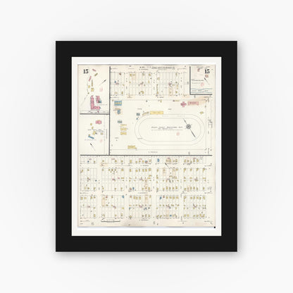 Old map wall art mockup — black gallery frame with white mat — Sanborn Fire Insurance Map from New Ulm, Brown County, Minnesota (1946), Sheet #0015