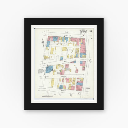 Old map wall art mockup — black gallery frame with white mat — Sanborn Fire Insurance Map from Sault Sainte Marie, Chippewa County, Michigan (1915), Sheet #0010