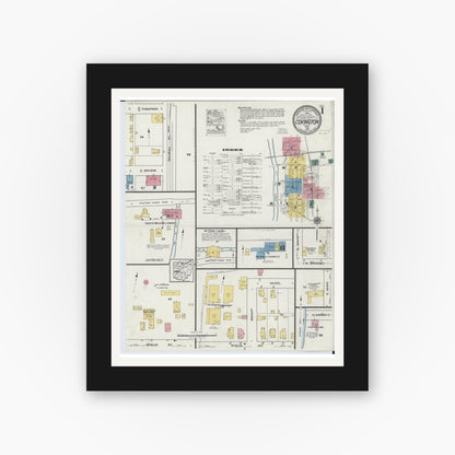 Old map wall art mockup — black gallery frame with white mat — Sanborn Fire Insurance Map from Covington, Miami County, Ohio (1920), Sheet #0001