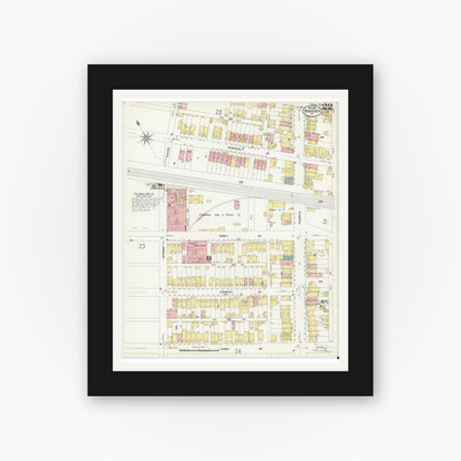 Old map wall art mockup — black gallery frame with white mat — Sanborn Fire Insurance Map from Braddock, Allegheny County, Pennsylvania (1908), Sheet #0022