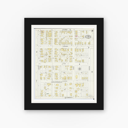 Old map wall art mockup — black gallery frame with white mat — Sanborn Fire Insurance Map from Alliance, Stark County, Ohio (1898), Sheet #0009