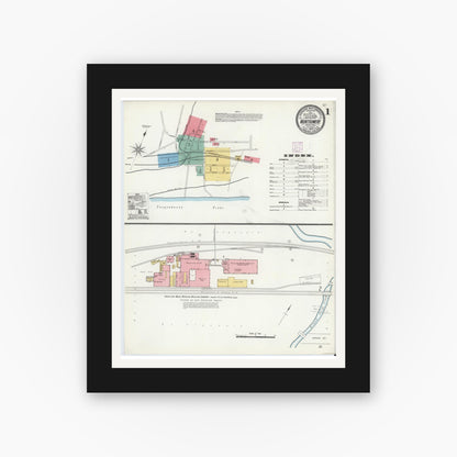 Old map wall art mockup — black gallery frame with white mat — Sanborn Fire Insurance Map from Montgomery, Lycoming County, Pennsylvania (1906), Sheet #0001