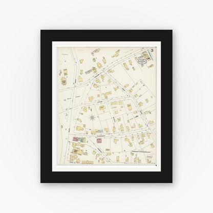 Old map wall art mockup — black gallery frame with white mat — Sanborn Fire Insurance Map from Reading, Middlesex County, Massachusetts (1897), Sheet #0003
