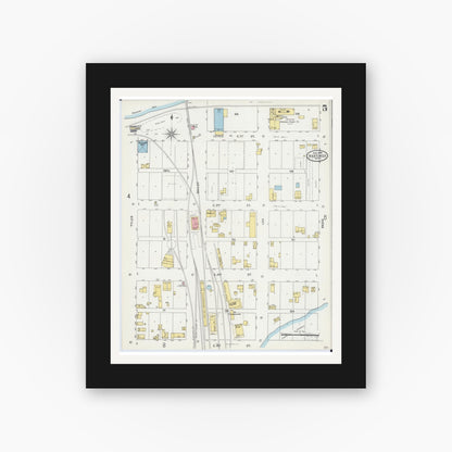 Old map wall art mockup — black gallery frame with white mat — Sanborn Fire Insurance Map from Hastings, Dakota County, Minnesota (1898), Sheet #0005
