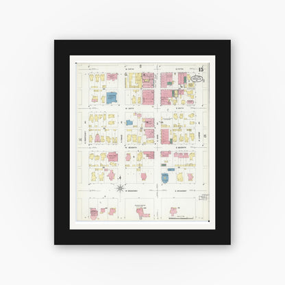 Old map wall art mockup — black gallery frame with white mat — Sanborn Fire Insurance Map from Sedalia, Pettis County, Missouri (1908), Sheet #0015