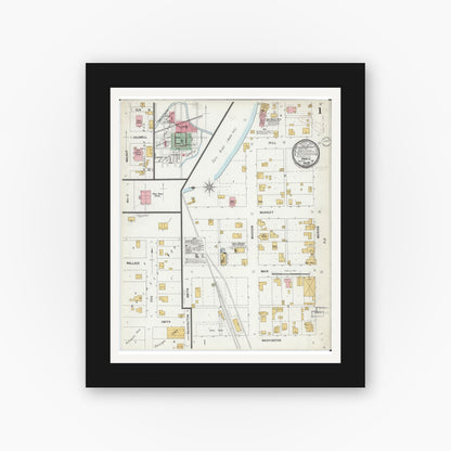 Old map wall art mockup — black gallery frame with white mat — Sanborn Fire Insurance Map from Paris, Monroe County, Missouri (1899) - Complete Map Set