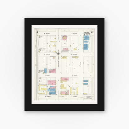 Old map wall art mockup — black gallery frame with white mat — Sanborn Fire Insurance Map from Seymour, Baylor County, Texas (1925), Sheet #0002
