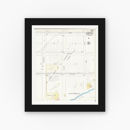 Old map wall art mockup — black gallery frame with white mat — Sanborn Fire Insurance Map from Fort Madison, Lee County, Iowa (1894), Sheet #0011