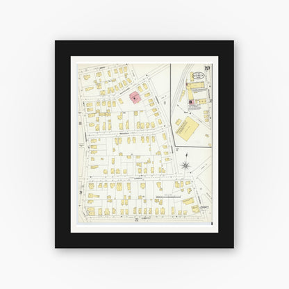 Old map wall art mockup — black gallery frame with white mat — Sanborn Fire Insurance Map from Everett, Middlesex County, Massachusetts (1903), Sheet #0019