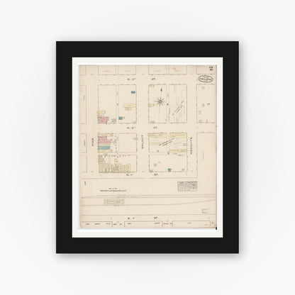 Old map wall art mockup — black gallery frame with white mat — Sanborn Fire Insurance Map from Abilene, Taylor County, Texas (1885), Sheet #0002