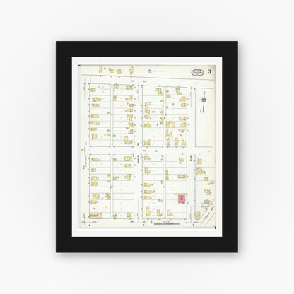 Old map wall art mockup — black gallery frame with white mat — Sanborn Fire Insurance Map from Shelby, Oceana County, Michigan (1920), Sheet #0003