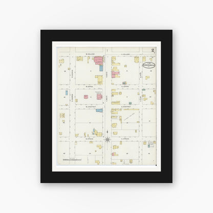 Old map wall art mockup — black gallery frame with white mat — Sanborn Fire Insurance Map from Hendersonville, Henderson County, North Carolina (1896), Sheet #0002