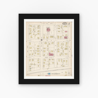 Old map wall art mockup — black gallery frame with white mat — Sanborn Fire Insurance Map from Rochelle, Ogle County, Illinois (1922), Sheet #0007