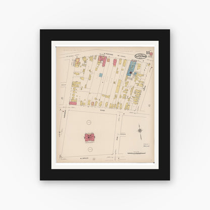 Old map wall art mockup — black gallery frame with white mat — Sanborn Fire Insurance Map from Sault Sainte Marie, Chippewa County, Michigan (1922), Sheet #0011