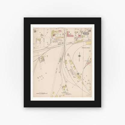 Old map wall art mockup — black gallery frame with white mat — Sanborn Fire Insurance Map from Gainesville, Alachua County, Florida (1922), Sheet #0021