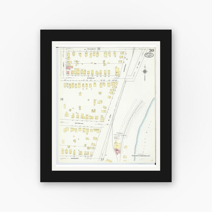 Old map wall art mockup — black gallery frame with white mat — Sanborn Fire Insurance Map from Flint, Genesee County, Michigan (1909), Sheet #0030