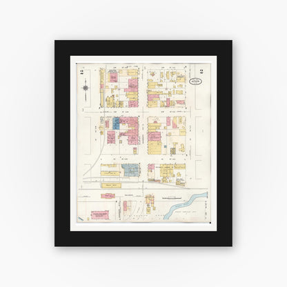 Old map wall art mockup — black gallery frame with white mat — Sanborn Fire Insurance Map from Aitkin, Aitkin County, Minnesota (1936), Sheet #0002