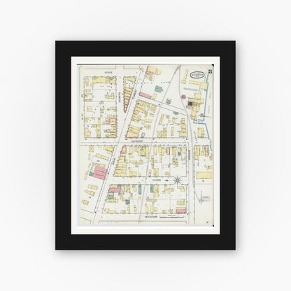 Old map wall art mockup — black gallery frame with white mat — Sanborn Fire Insurance Map from Oconto, Oconto County, Wisconsin (1893), Sheet #0003