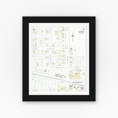 Old map wall art mockup — black gallery frame with white mat — Sanborn Fire Insurance Map from Eureka, Woodford County, Illinois (1926), Sheet #0003