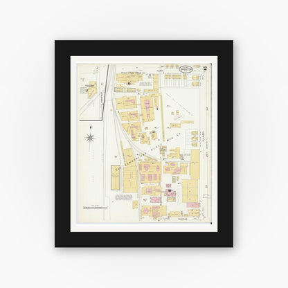 Old map wall art mockup — black gallery frame with white mat — Sanborn Fire Insurance Map from Bridgeton, Cumberland County, New Jersey (1908), Sheet #0002