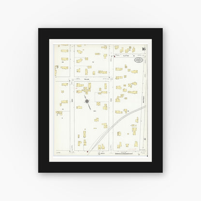 Old map wall art mockup — black gallery frame with white mat — Sanborn Fire Insurance Map from Amherst, Hampshire County, Massachusetts (1910), Sheet #0016