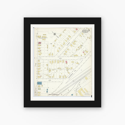 Old map wall art mockup — black gallery frame with white mat — Sanborn Fire Insurance Map from Hicksville, Defiance County, Ohio (1913), Sheet #0003