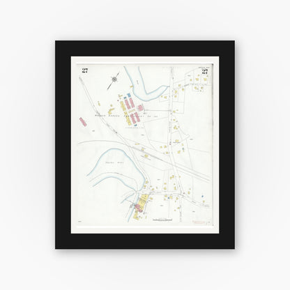 Old map wall art mockup — black gallery frame with white mat — Sanborn Fire Insurance Map from Needham, Norfolk County, Massachusetts (1937), Sheet #0027