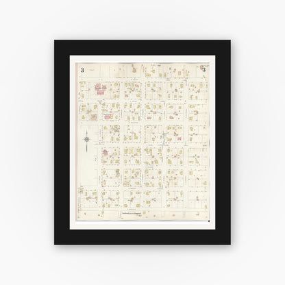 Old map wall art mockup — black gallery frame with white mat — Sanborn Fire Insurance Map from Troup, Smith County, Texas (1943), Sheet #0003