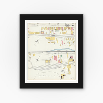 Old map wall art mockup — black gallery frame with white mat — Sanborn Fire Insurance Map from Plymouth, Luzerne County, Pennsylvania (1902), Sheet #0010