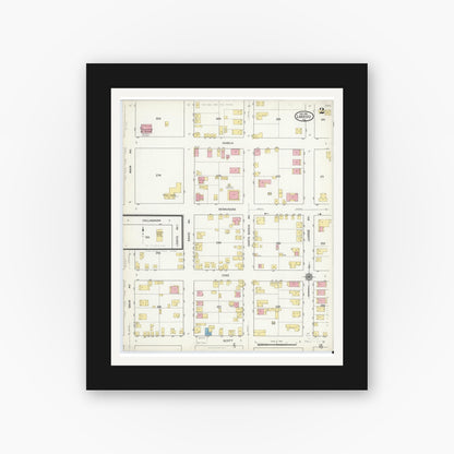 Old map wall art mockup — black gallery frame with white mat — Sanborn Fire Insurance Map from Laredo, Webb County, Texas (1916), Sheet #0002