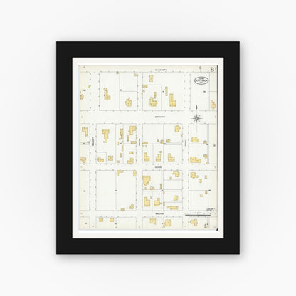 Old map wall art mockup — black gallery frame with white mat — Sanborn Fire Insurance Map from Jefferson, Marion County, Texas (1906), Sheet #0008