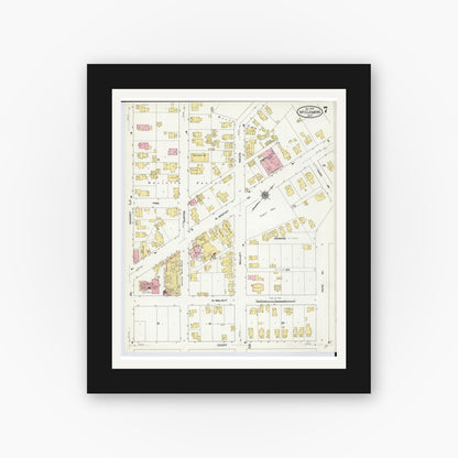 Old map wall art mockup — black gallery frame with white mat — Sanborn Fire Insurance Map from Mount Clemens, Macomb County, Michigan (1909), Sheet #0007