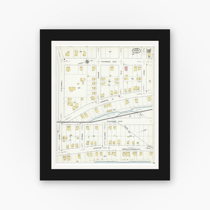 Old map wall art mockup — black gallery frame with white mat — Sanborn Fire Insurance Map from Dover, Morris County, New Jersey (1916), Sheet #0021