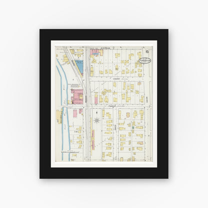 Old map wall art mockup — black gallery frame with white mat — Sanborn Fire Insurance Map from Fond du Lac, Fond du Lac County, Wisconsin (1892), Sheet #0006