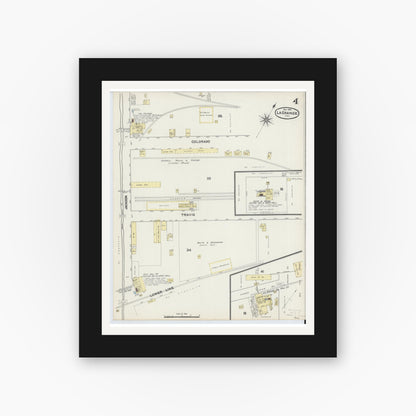 Old map wall art mockup — black gallery frame with white mat — Sanborn Fire Insurance Map from La Grange, Fayette County, Texas (1890), Sheet #0004