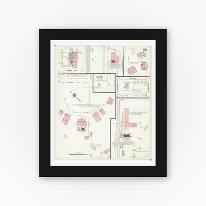Old map wall art mockup — black gallery frame with white mat — Sanborn Fire Insurance Map from Lincoln, Logan County, Illinois (1914), Sheet #0019