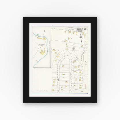 Old map wall art mockup — black gallery frame with white mat — Sanborn Fire Insurance Map from Charlotte, Monroe County, New York (1912), Sheet #0018