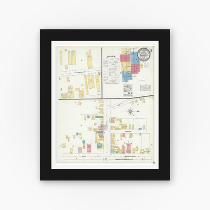 Old map wall art mockup — black gallery frame with white mat — Sanborn Fire Insurance Map from Rhinebeck, Dutchess County, New York (1905) - Complete Map Set