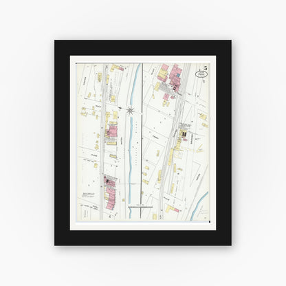 Old map wall art mockup — black gallery frame with white mat — Sanborn Fire Insurance Map from Peru, La Salle County, Illinois (1909), Sheet #0005