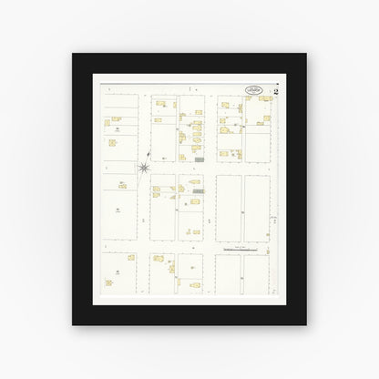 Old map wall art mockup — black gallery frame with white mat — Sanborn Fire Insurance Map from Lathrop, San Joaquin County, California (1908), Sheet #0002