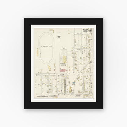 Old map wall art mockup — black gallery frame with white mat — Sanborn Fire Insurance Map from Olean, Cattaraugus County, New York (1915), Sheet #0040