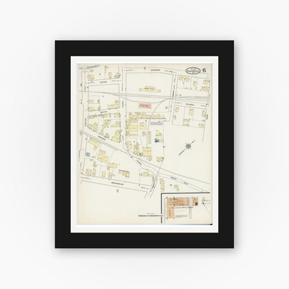 Old map wall art mockup — black gallery frame with white mat — Sanborn Fire Insurance Map from Ellenville, Ulster County, New York (1914), Sheet #0006
