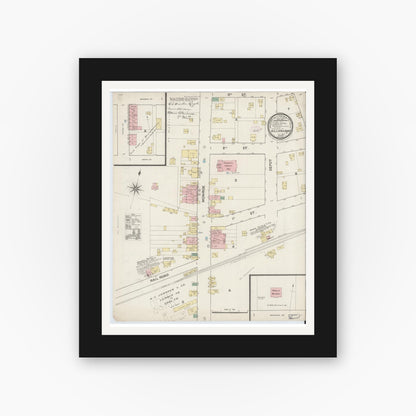 Old map wall art mockup — black gallery frame with white mat — Sanborn Fire Insurance Map from Williamsport, Warren County, Indiana (1887), Sheet #0001
