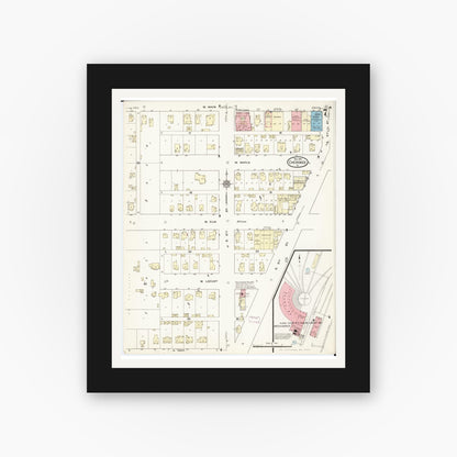 Old map wall art mockup — black gallery frame with white mat — Sanborn Fire Insurance Map from Cherokee, Cherokee County, Iowa (1914), Sheet #0007