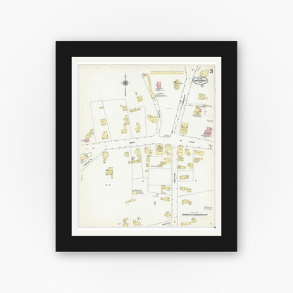 Old map wall art mockup — black gallery frame with white mat — Sanborn Fire Insurance Map from Shrewsbury, Worcester County, Massachusetts (1910), Sheet #0003