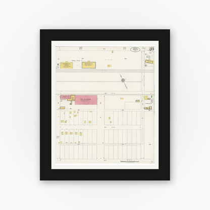 Old map wall art mockup — black gallery frame with white mat — Sanborn Fire Insurance Map from Merced, Merced County, California (1922), Sheet #0028
