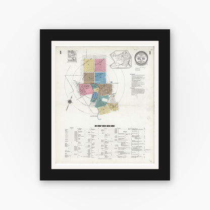 Old map wall art mockup — black gallery frame with white mat — Sanborn Fire Insurance Map from Del Rio, Val Verde County, Texas (1924), Sheet #0001